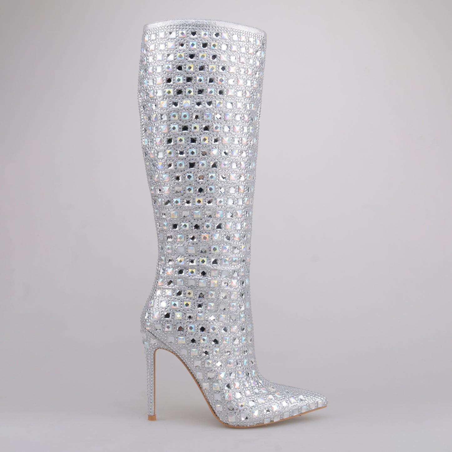 Silver Metallic Knee High Boots for Women