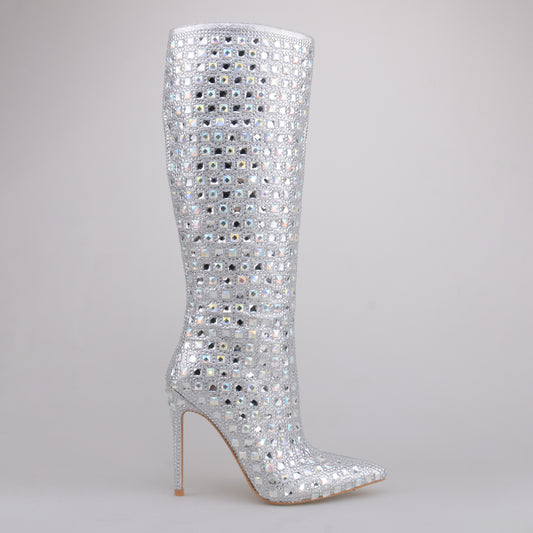 Silver Metallic Knee High Boots for Women