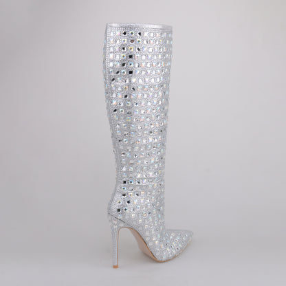 Silver Metallic Knee High Boots for Women