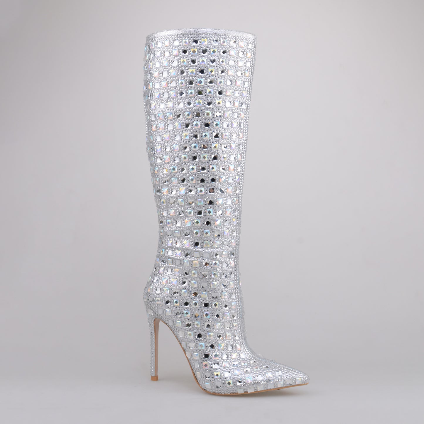 Silver Metallic Knee High Boots for Women