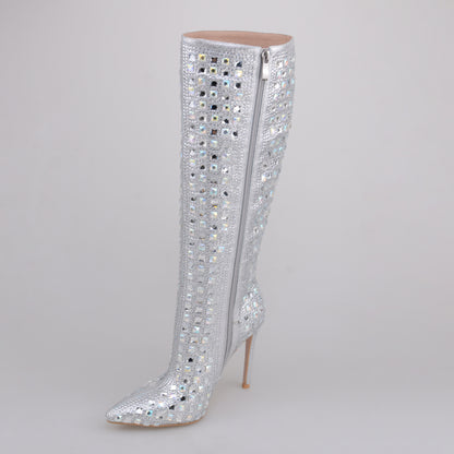 Silver Metallic Knee High Boots for Women