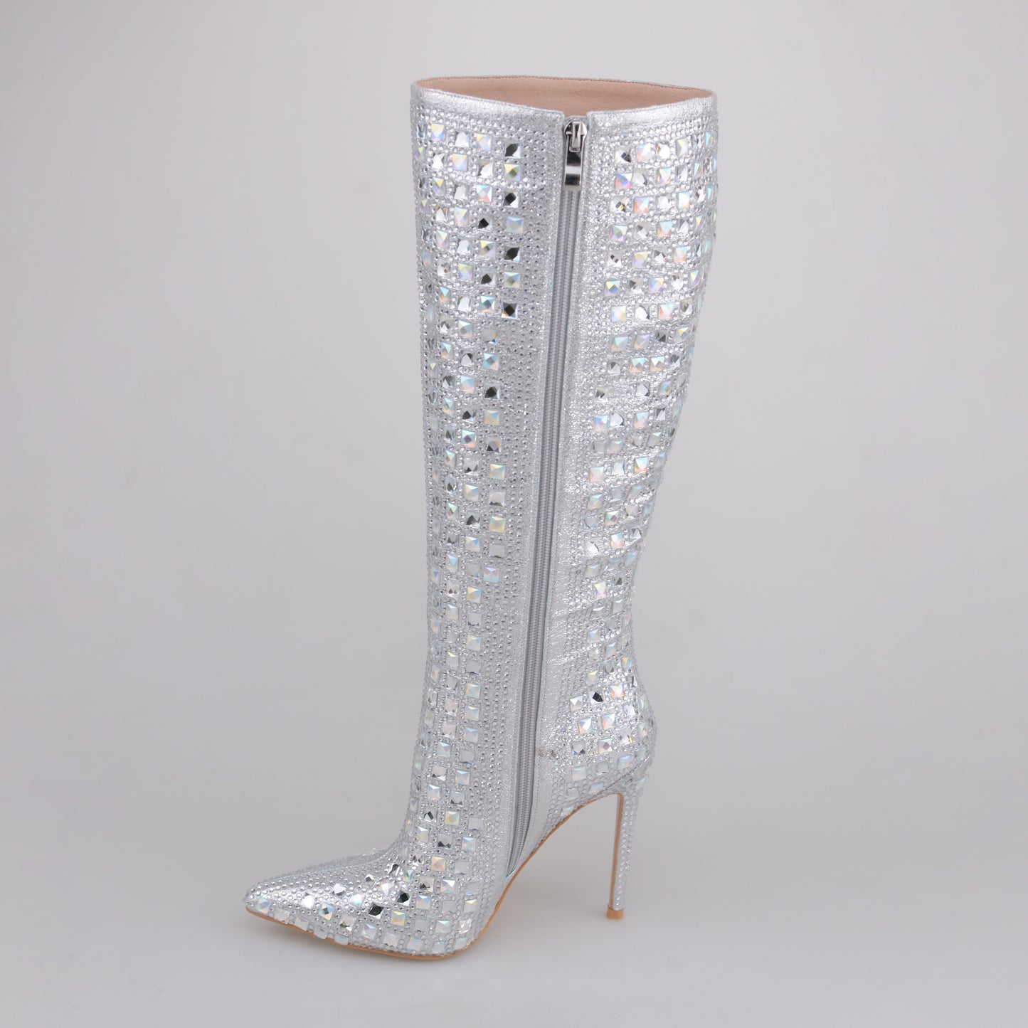 Silver Metallic Knee High Boots for Women