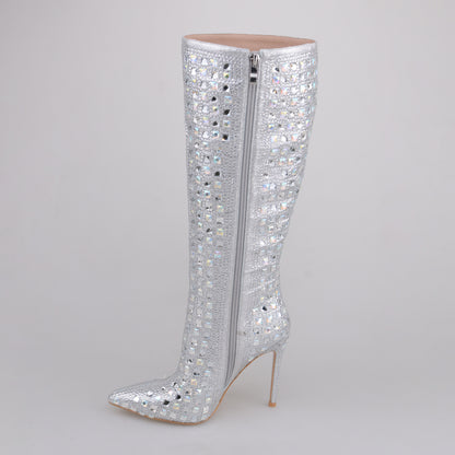 Silver Metallic Knee High Boots for Women