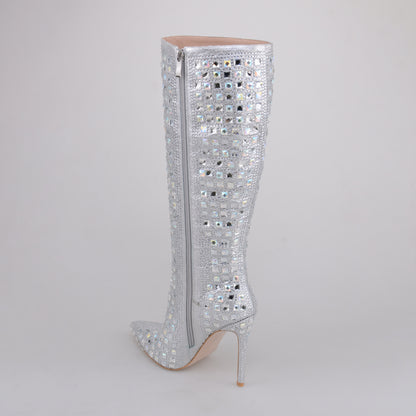 Silver Metallic Knee High Boots for Women