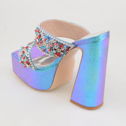 Hot Sale Diamonds Mules With Chunky  Heel and  Platform