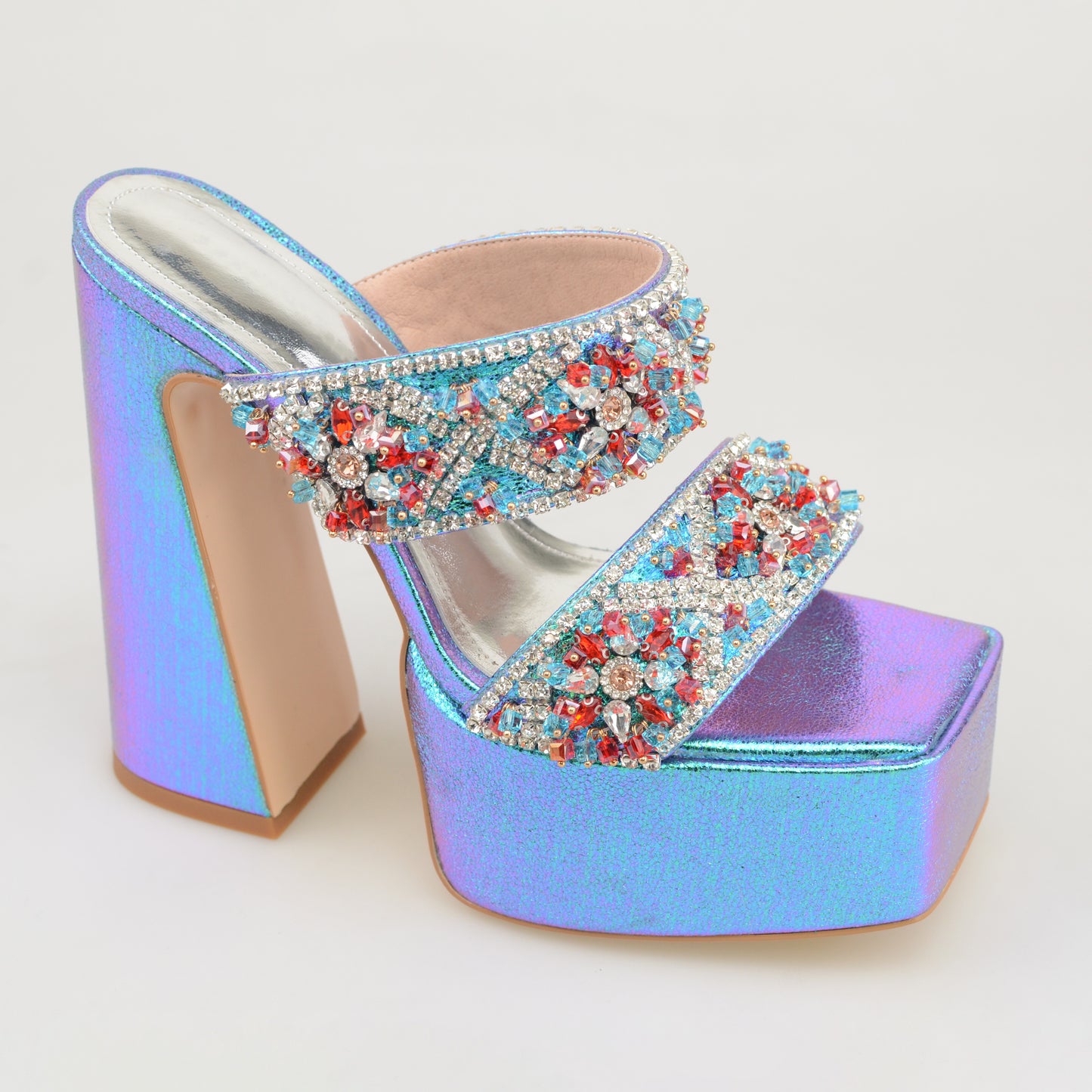 Hot Sale Diamonds Mules With Chunky  Heel and  Platform