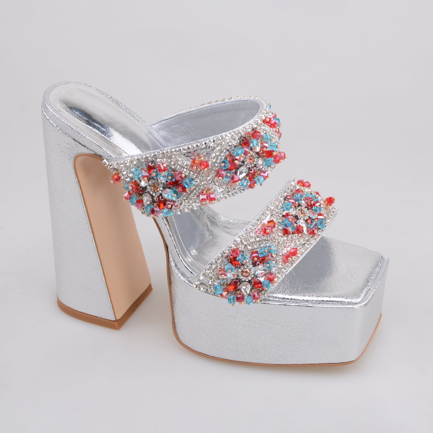 Hot Sale Diamonds Mules With Chunky  Heel and  Platform