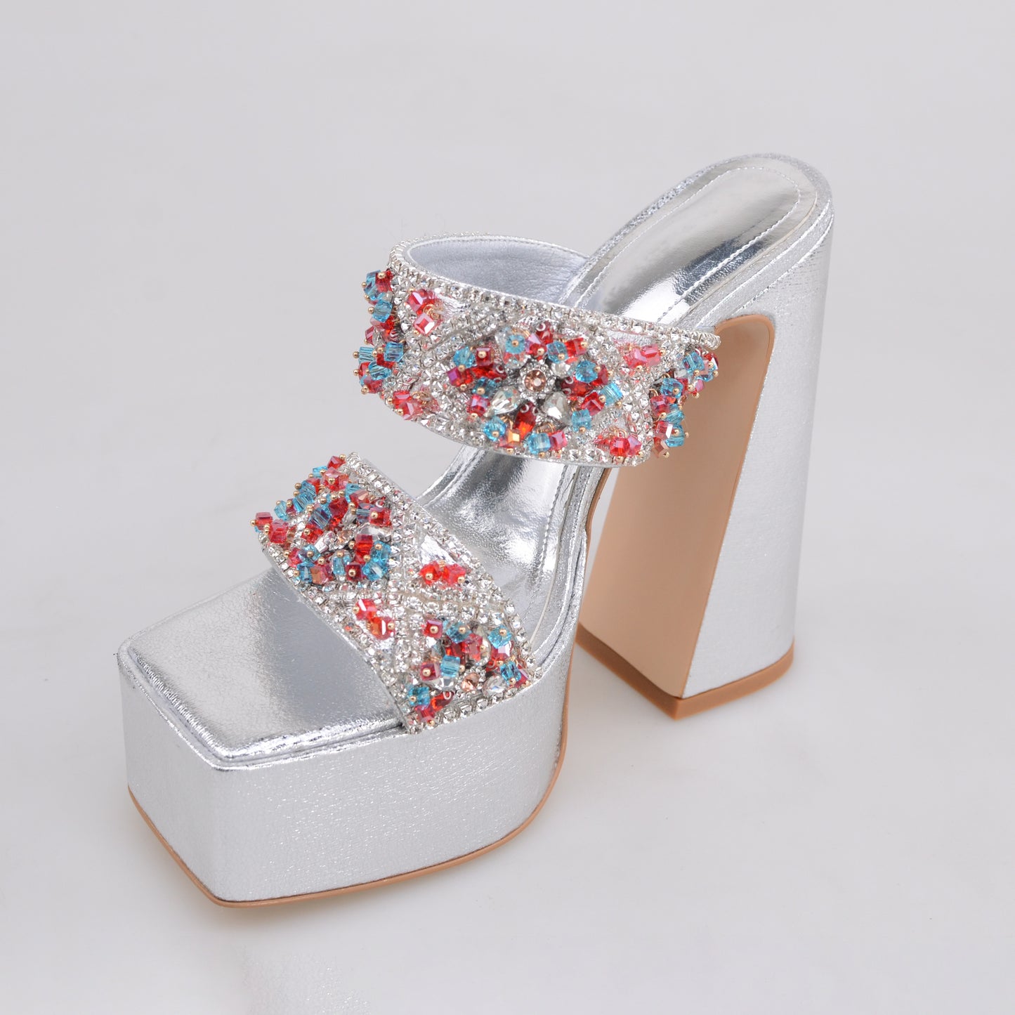 Hot Sale Diamonds Mules With Chunky  Heel and  Platform