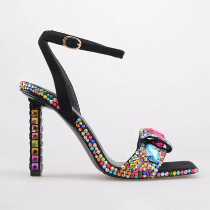 Ankle strap heels Sandal with multi diamonds