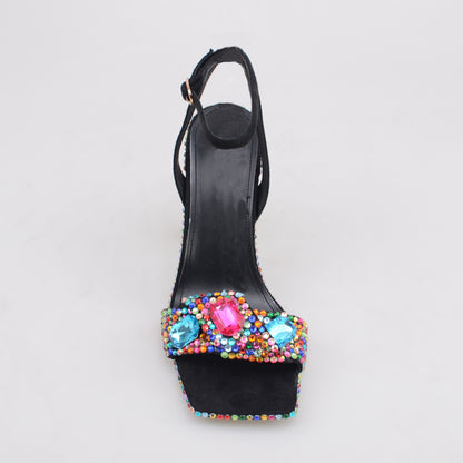 Ankle strap heels Sandal with multi diamonds